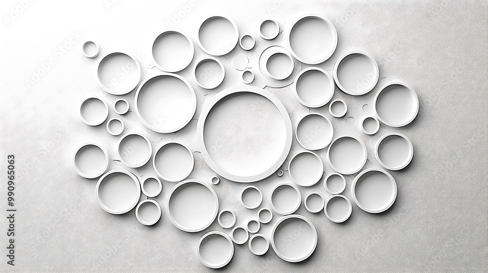 Poster white circles create a minimalist pattern, bringing calm symmetry to the geometric background.