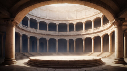 Ancient roman circular platform surrounded by columns