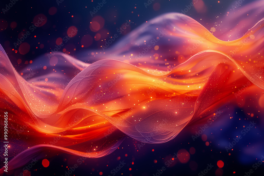 Poster this captivating background features dynamic, swirling waves of red and orange, enhanced by sparklin