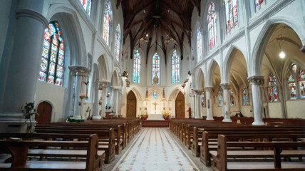 Gothic grand church or cathedral interior