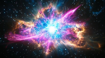 Obraz premium Stunning Celestial Supernova Eruption, Radiant Light Bursts and Shockwaves Expanding in the Cosmos, Space Phenomenon