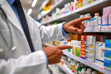 In-Store Pharmacy: Doctor's Hand Engaging with Medicine Displays