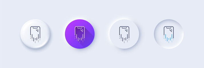 Smartphone recovery line icon. Neumorphic, Purple gradient, 3d pin buttons. Phone backup sign. Mobile device symbol. Line icons. Neumorphic buttons with outline signs. Vector