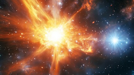 Fototapeta premium Stunning Celestial Supernova Eruption, Radiant Light Bursts and Shockwaves Expanding in the Cosmos, Space Phenomenon
