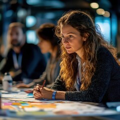 Fototapeta premium Business workshop with participants engaged in interactive activities, educational setting, sharp focus, bright lighting.