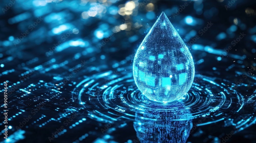Aufkleber digital blue water drop icon with binary code