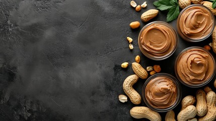 Peanut butter photo background with copy space, peanuts