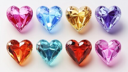 Fototapeta premium Set collection of beautiful realistic heart shape crystals