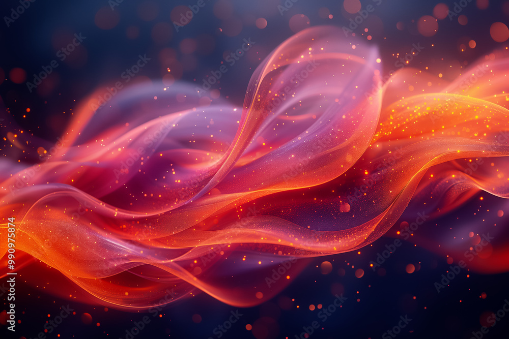 Poster this vibrant background showcases flowing waves in shades of red and purple, interspersed with spark