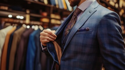 Tailor adjusting a suit in a stylish boutique setting