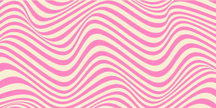 Abstract horizontal background with colorful waves. Trendy vector illustration in style retro 60s, 70s. Pink and beige colors