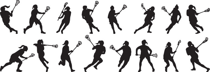 Silhouette Vector Set of Female Lacrosse Players in Action © Ascreator