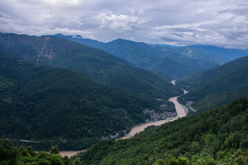 Aerial view of River Tista and Melli township