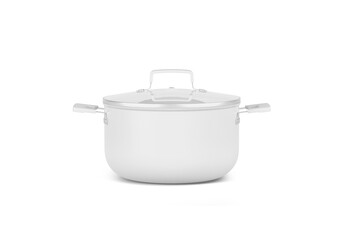 White Cooking Pot with Lid on Plain Background