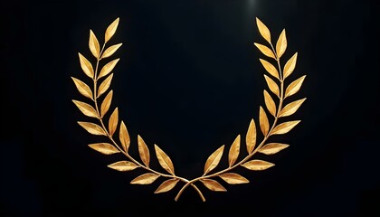 Gold laurel leaves isolated on a black background with copy space representing elegance luxury and style