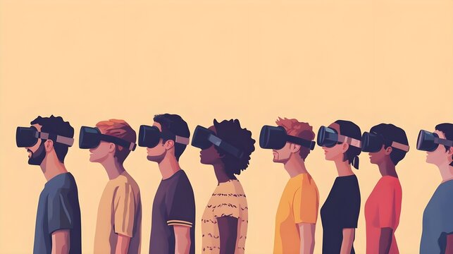 Group of people wearing VR headsets, engaging in virtual reality experience.