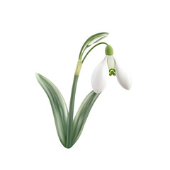 Delicate White Snowdrop Flower with Green Leaves