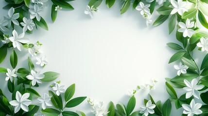 Floral arrangement with white flowers and green leaves.