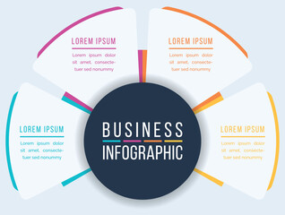 Business Infographic design 4 steps, objects, elements or options infographic business circle template