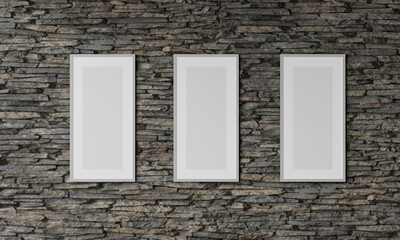 Blank Canvases Aligned Horizontally on Stone Wall