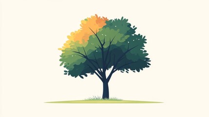 Obraz premium Minimalistic Flat Vector Illustration of a Tree on a Plain White Background, Showcasing Simple Design Elements and Natural Beauty, Perfect for Eco-Friendly Themes and Modern Decor.