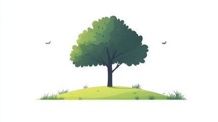 Obraz premium Minimalistic Flat Vector Illustration of a Tree on a Plain White Background, Showcasing Simple Design Elements and Natural Beauty, Perfect for Eco-Friendly Themes and Modern Decor.