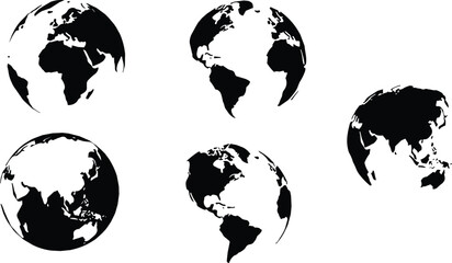 Set of transparent globe of Earth. Realistic world map in globe shape with transparent texture. earth hemisphere with continents. collection vector illustration