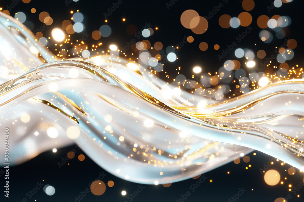 Poster a captivating arrangement of smooth, flowing waves intertwined with sparkling lights creates an ench
