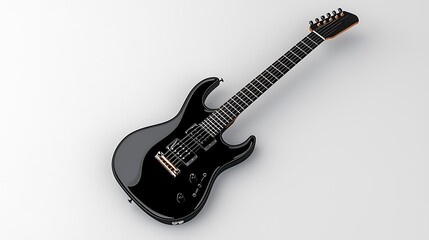 Obraz premium A sleek black electric guitar contrasts sharply against the clean white background.