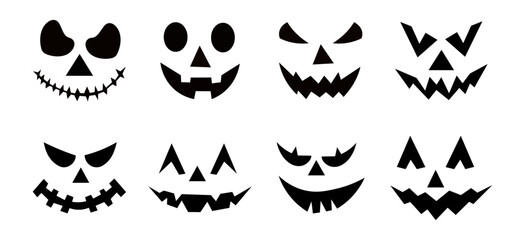 Set of spooky pumpkin smiles. Horror and scary faces. Design for holiday Halloween
