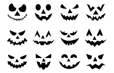 Set of spooky pumpkin smiles. Horror and scary faces. Design for holiday Halloween