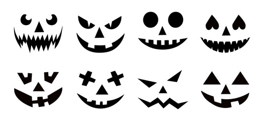 Set of spooky pumpkin smiles. Horror and scary faces. Design for holiday Halloween