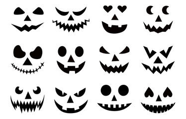Set of spooky pumpkin smiles. Horror and scary faces. Design for holiday Halloween