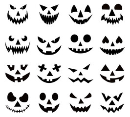 Set of spooky pumpkin smiles. Horror and scary faces. Design for holiday Halloween