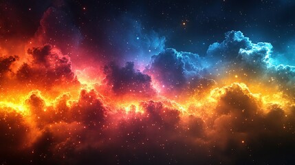 Obraz premium A colorful digital cloud computing technology concept featuring vibrant social media lighting effects.