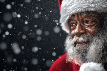 Black Santa Claus Portrait in Snowy Christmas Scene
