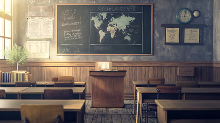 background with an educational classroom setting featuring resources about Black history and contributions
