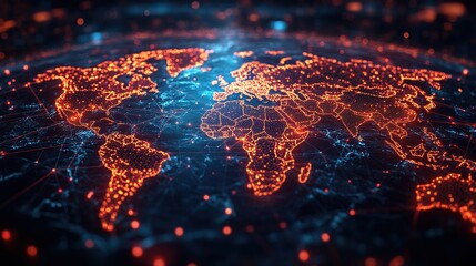 A concept illustrating a global communication network and the Internet of Things (IoT), highlighting worldwide commerce connectivity.