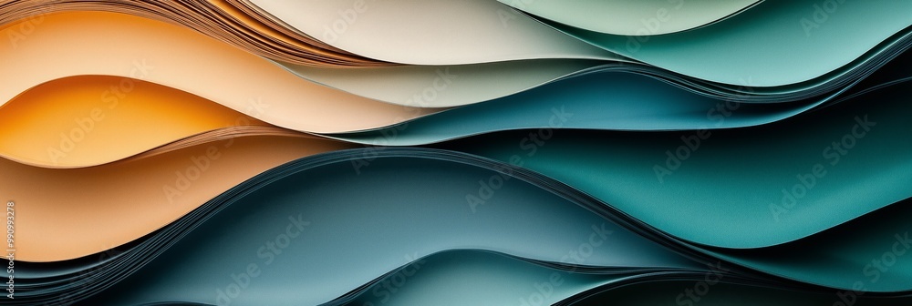 Poster abstract paper art, a pattern of curved shapes in muted tones, creating an elegant and sophisticated