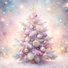 Fototapeta premium Pink Christmas Tree Backgrounds, Pink Watercolor Christmas Tree Backgrounds. Pink tree wallpaper. Pink holiday background.