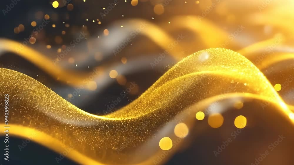 Poster a close-up image of sparkling gold waves with out-of-focus lights in the background
