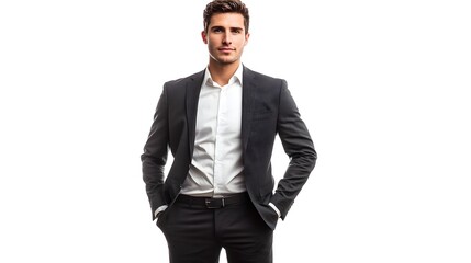 Confident professional businessman in formal suit standing in office