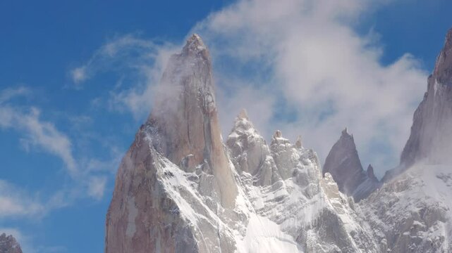 a close up shot of cerro poicenot from mirador del fitz roy on an autumn morning at los glaciares national park in patagonian argentina