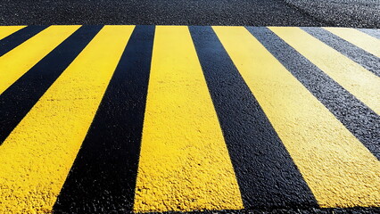 Fototapeta premium Yellow and black pedestrian zebra crosswalk 