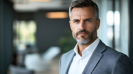 Fototapeta premium Confident Corporate Executive in Professional Business Attire Posing in Formal Office Setting