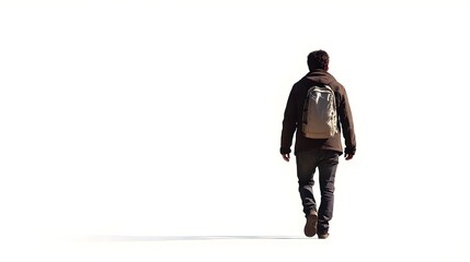 Naklejka premium Lone Man Walking Silhouette on Isolated White Background