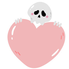 cute skull skeleton ghost with pink heart sign, writing banner, Halloween PNG element sticker for decoration