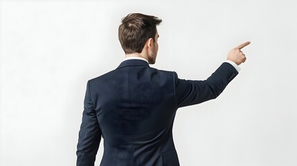 Businessman in Suit Pointing Direction in Professional Studio Photography