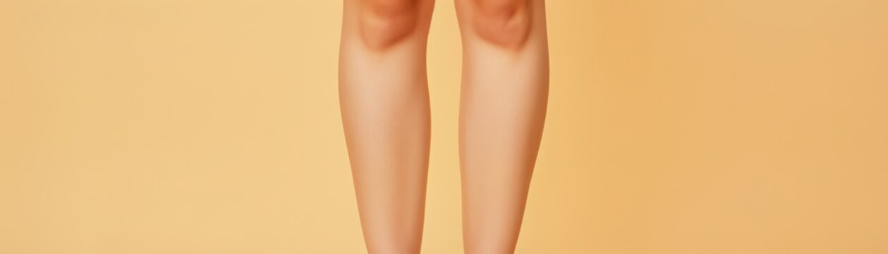 Close-up of bare legs on a beige background, highlighting smooth skin and healthy appearance. Perfect for beauty or skincare themes.