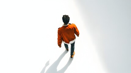Minimalist Aerial View of a Man Walking in a Clear Direction